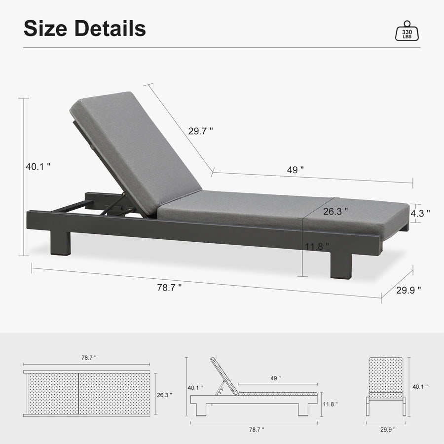 PURPLE LEAF Outdoor Luxury Daybed for Patio,  Poolside Chaise Lounge Bed with Cushion, Olefin Blend Fabric, Aluminum Frame Sunbed for Deck and Backyard