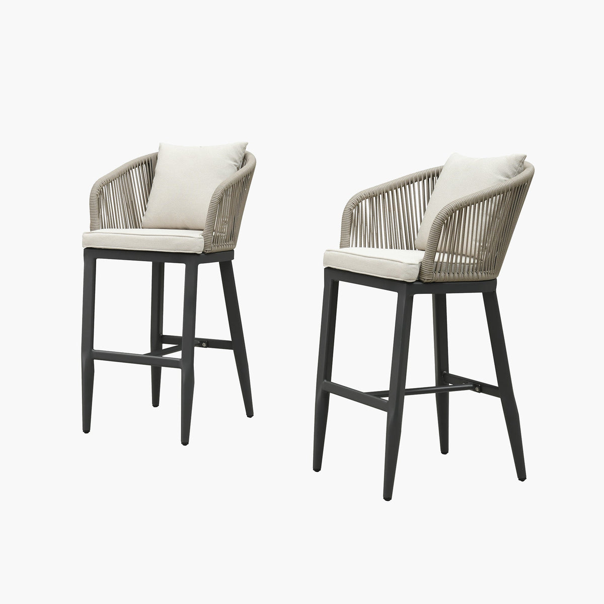 PURPLE LEAF Outdoor Bar Stools Patio Modern Aluminum Rattan High Back & Arms Bar Chairs with Removable Cushions and Pillows  for Outdoor or Indoor