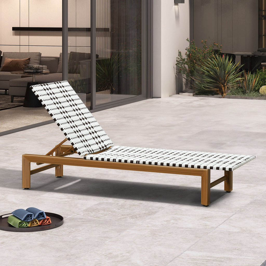 PURPLE LEAF Outdoor Teak Chaise Lounge Chair, Wood Grain Aluminum Outdoor Pool Lounge Chairs with Adjustable Backrest, Breathable Recliner for Patio, Poolside, Garden