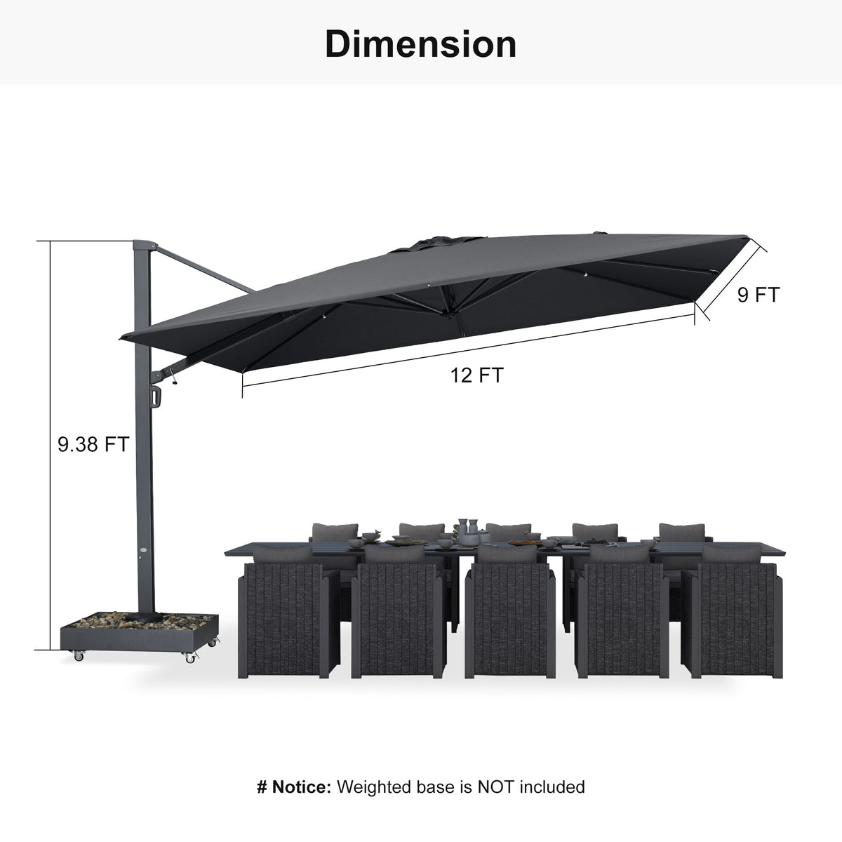 PURPLE LEAF Heavy Duty Cantilever Patio Umbrella Extra Large Outdoor Umbrella for Yard, Garden, Pool