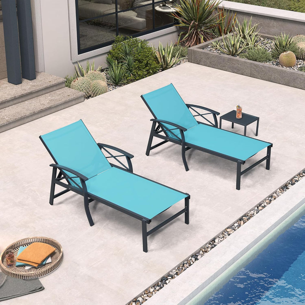 PURPLE LEAF Oversized Chaise Lounge Chair Outdoor Extra Wide Pool Lounge Chairs 5 Adjustable Position with Armrests and Side Table, Aluminum Patio Lounge Chair for Outside, Backyard, Pool