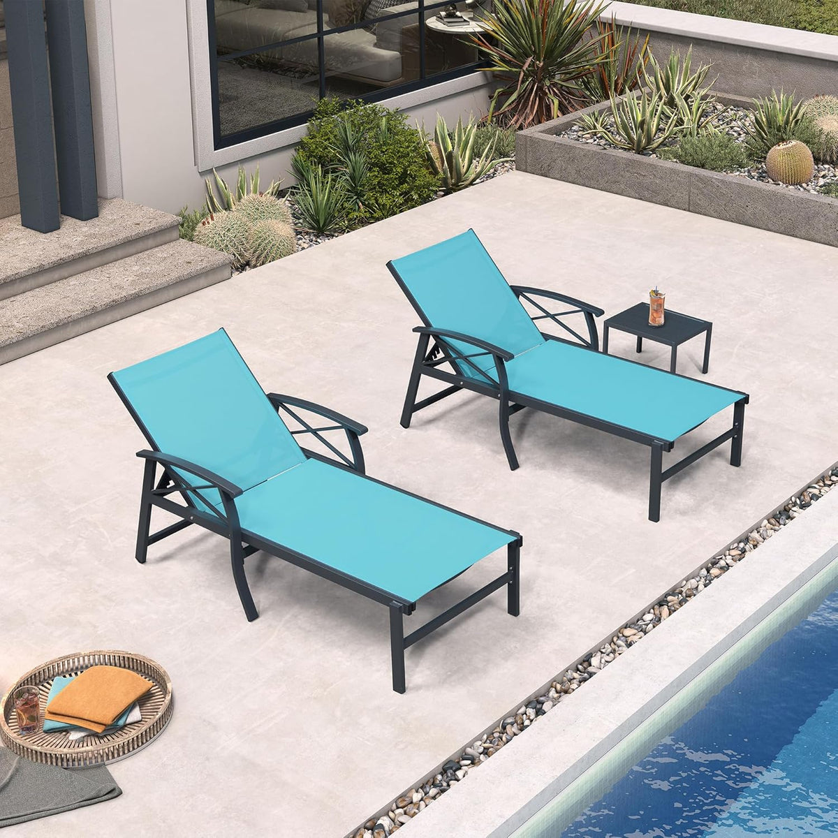 PURPLE LEAF Oversized Chaise Lounge Chair Outdoor Extra Wide Pool Lounge Chairs 5 Adjustable Position with Armrests and Side Table, Aluminum Patio Lounge Chair for Outside, Backyard, Pool