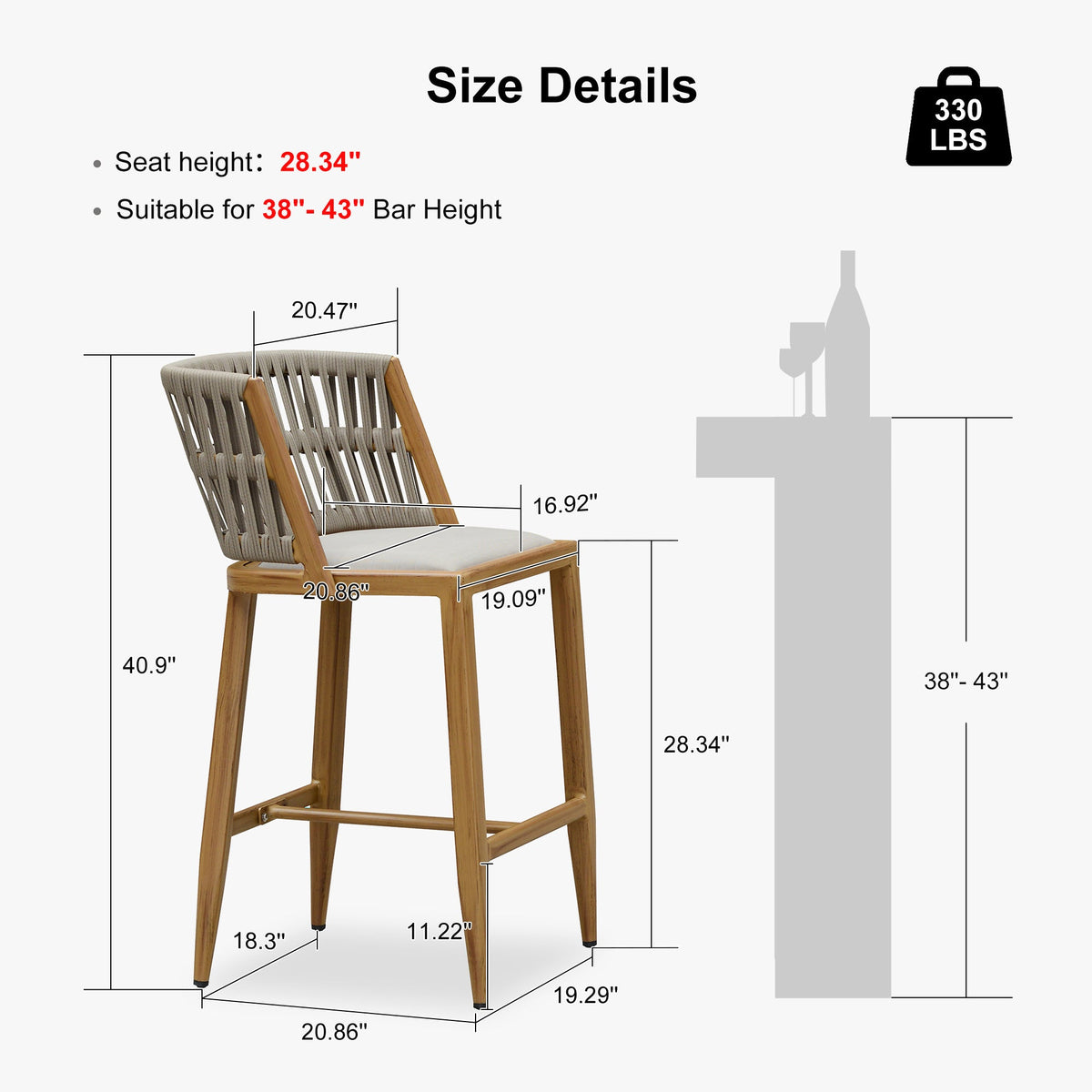 PURPLE LEAF Outdoor Bar Stools Set of 2 for Overweight Wicker Rattan Patio Barstools Woven Modern Bar Chairs with Backrest and Cushions for Garden Outside