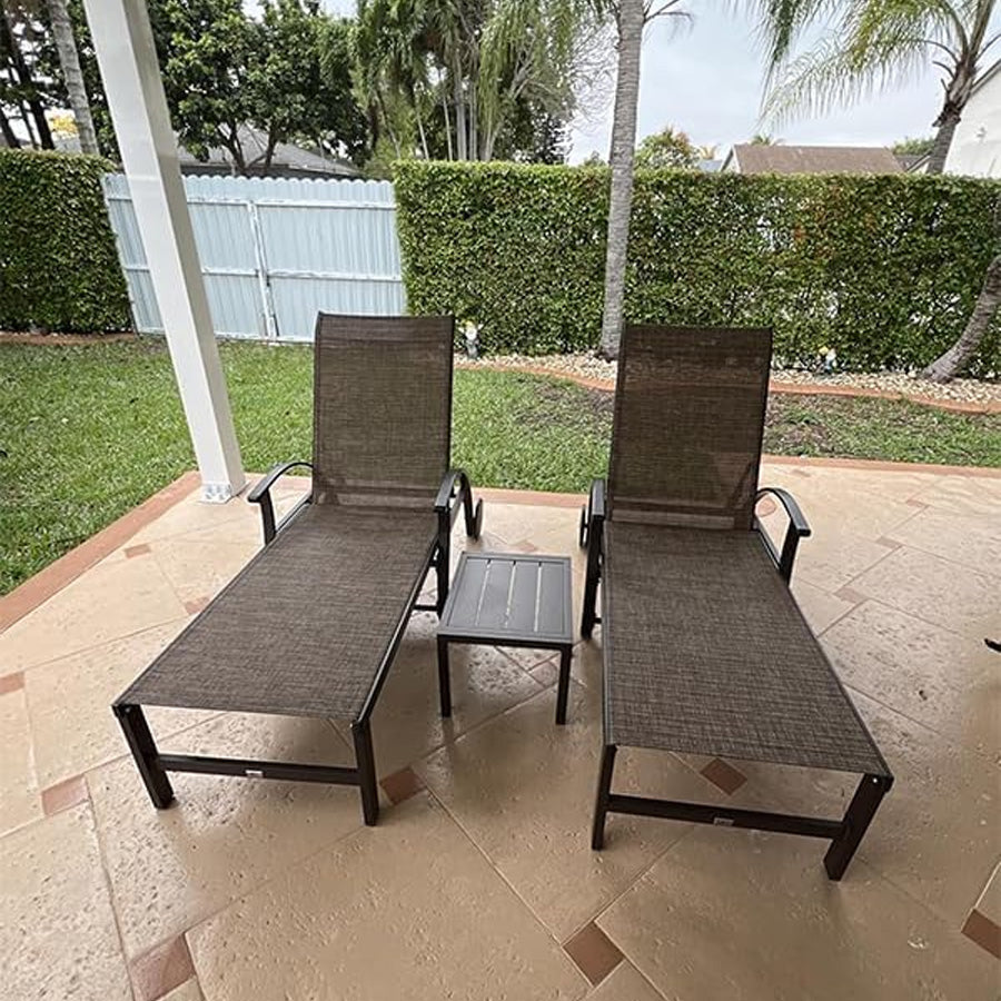 PURPLE LEAF Outdoor Chaise Lounge Patio Pool Lounger Aluminum Chairs with Side Table Adjustable Tanning Recliner for Outside Yard Deck Lawn Garden Beach
