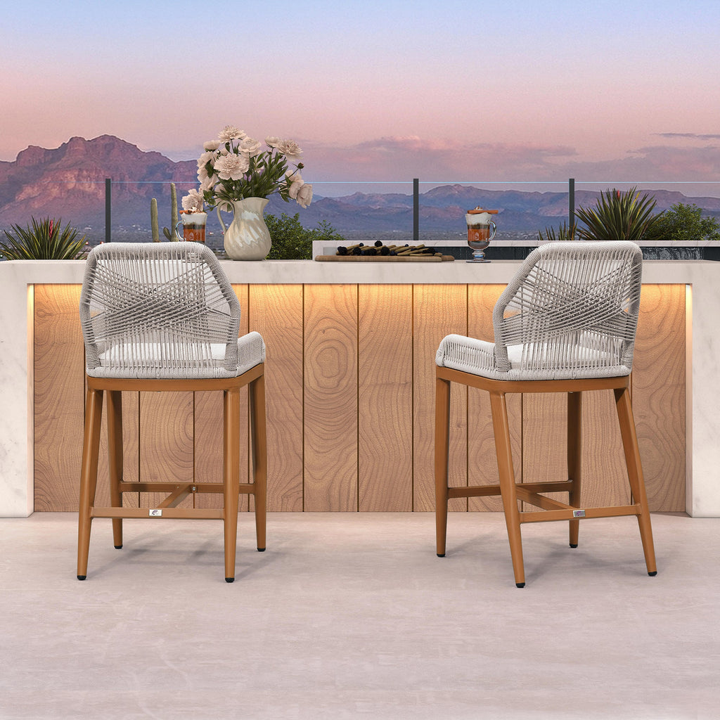 PURPLE LEAF Bar Stools Set of 4 Outdoor Aluminum Barstools with Back Modern Wicker Rattan Boho Garden Pool Patio Bar Chairs