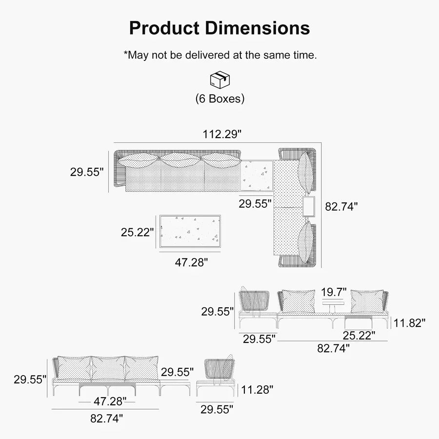 PURPLE LEAF Sicilia L-Shaped Modular Outdoor Sectional with Oatmeal Greige Cushions Flexible Layout for Garden Poolside