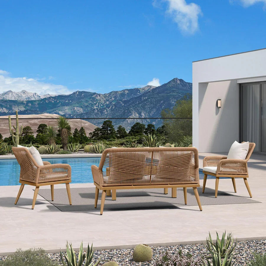 PURPLE LEAF Rivra 4-Piece Patio Conversation Set with Wicker Chairs and Thick Sofa Cushions for Garden