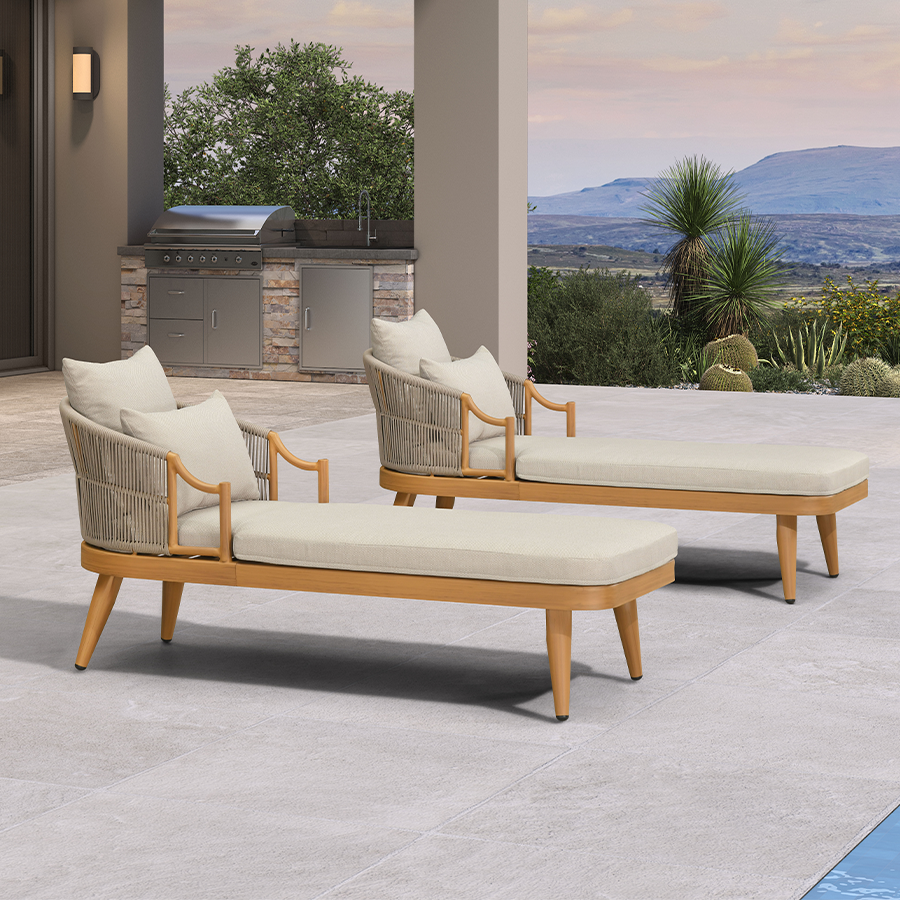 PURPLE LEAF Outdoor Lounge Chair, Patio Chaise Lounge with Cushioned Seat & Supportive Armrests, Ergonomic Aluminum Pool Lounge Chairs for Backyard Deck Poolside