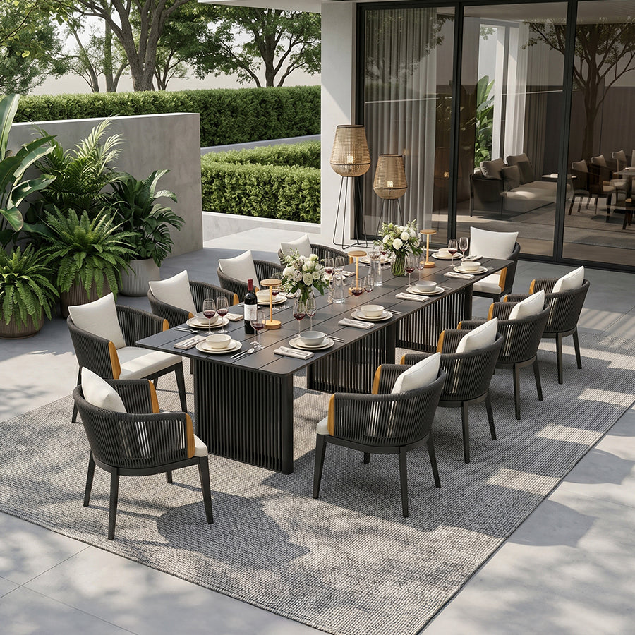 PURPLE LEAF Hailar Outdoor Dining Set for Family, Aluminum Outdoor Patio Table and Chairs Set with Olefin Cushions, Patio Furniture Set for Garden or Deck
