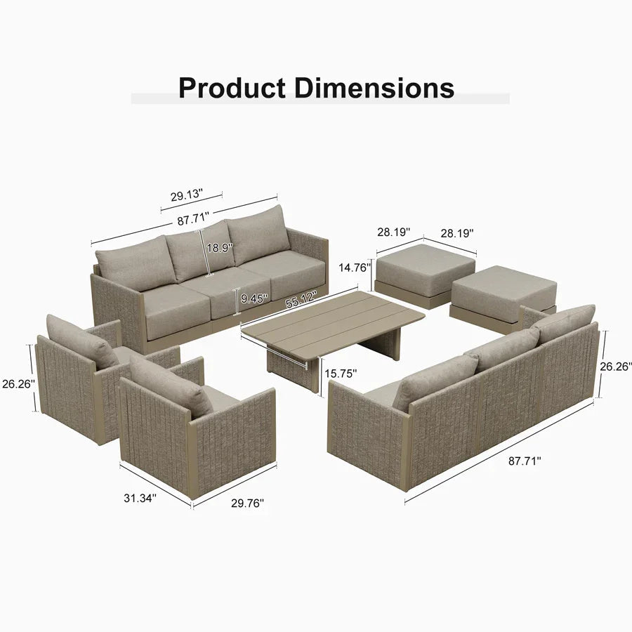 PURPLE LEAF Sanori L-Shaped Patio Couch Set Modular Sofa with Beige Cushions for Backyard