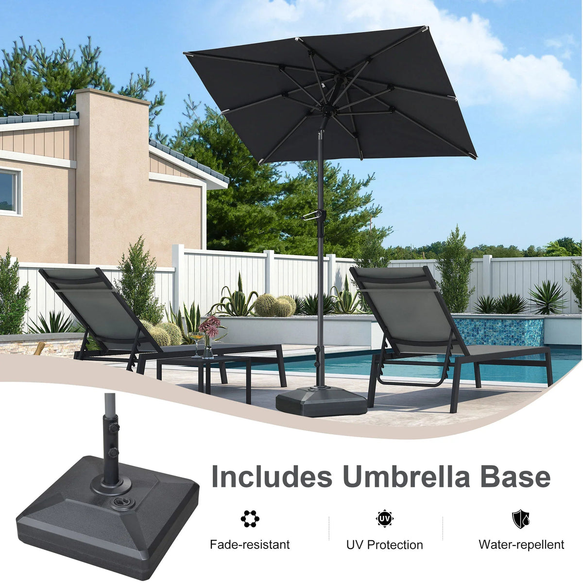 PURPLE LEAF Crank and Tilt Rectangular Outdoor Patio Market Umbrella with Base