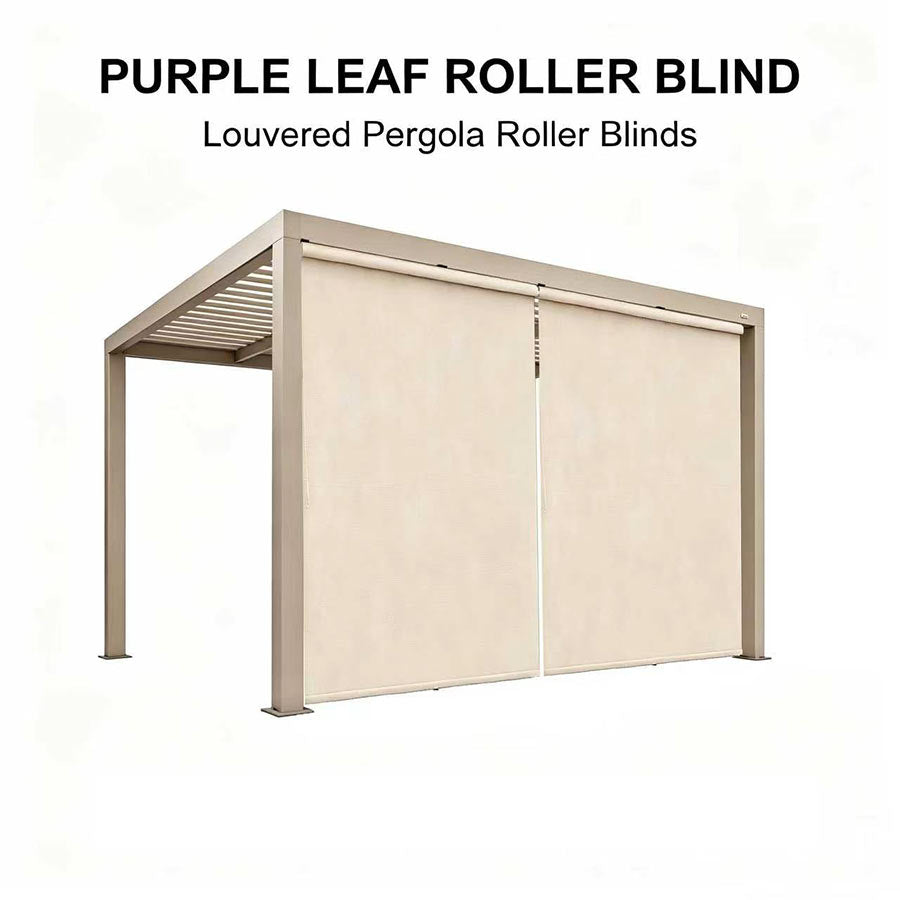 PURPLE LEAF Athena Louvered Pergola Champagne Outdoor Aluminum Pergola with Solid Color Roller Blind Adjustable Gazebo for Patio Deck Garden