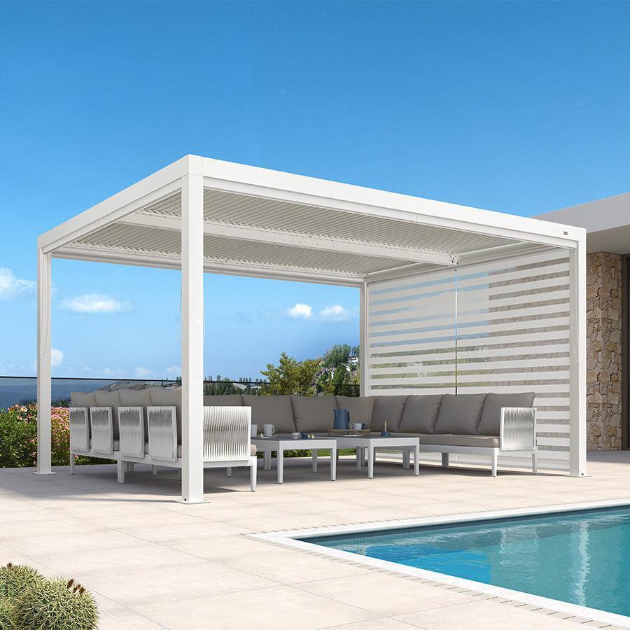 PURPLE LEAF Athena Louvered Pergola White Outdoor Aluminum Pergola with Roller Blind Adjustable Gazebo for Patio Deck Garden