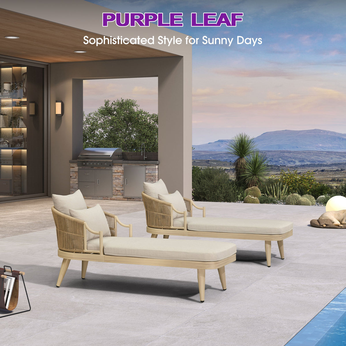 PURPLE LEAF Outdoor Lounge Chair, Patio Chaise Lounge with Cushioned Seat & Supportive Armrests, Ergonomic Aluminum Pool Lounge Chairs for Backyard Deck Poolside