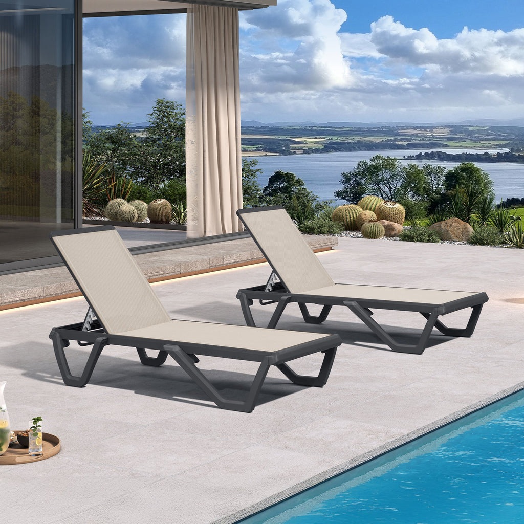 PURPLE LEAF Outdoor Chaise Lounge Patio Chair 5 Positions Adjustable Aluminum Frame with Textilene Seat Lightweight and Durable Pool Chaise Lounge for Patio Poolside Beach Yard
