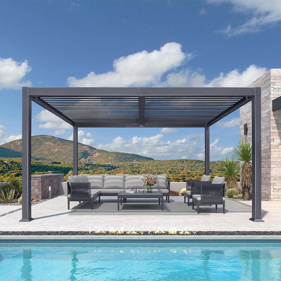 PURPLE LEAF Caesar Outdoor Louvered Pergola Patio Sun Shade Shelter with Adjustable Hardtop Patio Pergola Grey