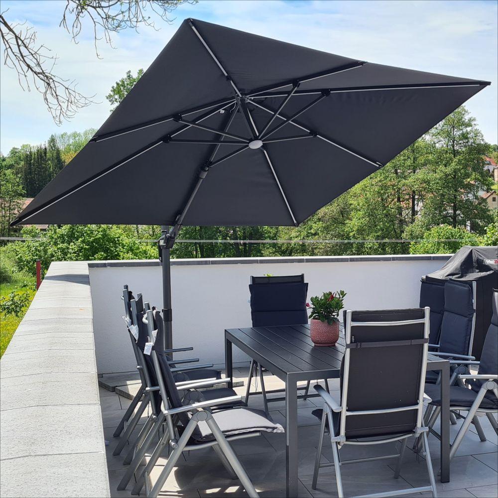 PURPLE LEAF – Parasol de terrasse déporté 10ft avec éclairage LED, rotation 360° et inclinaison