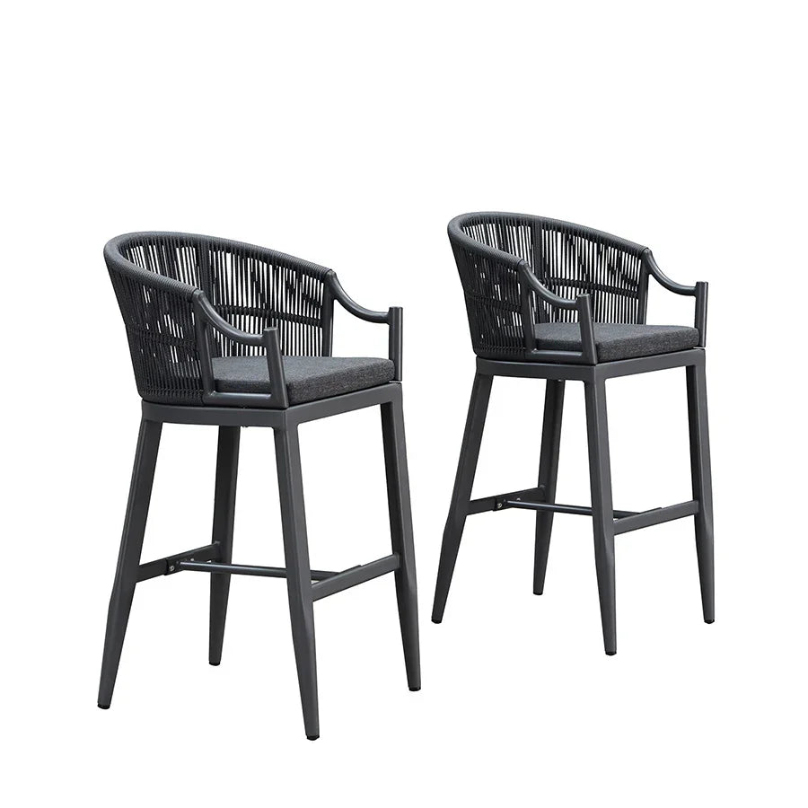 PURPLE LEAF Patio Bar Stools Set of 2 Outdoor Wicker Modern High Bar Chairs Metal Cushioned Barstools with Backs and Ergonomic Armrest