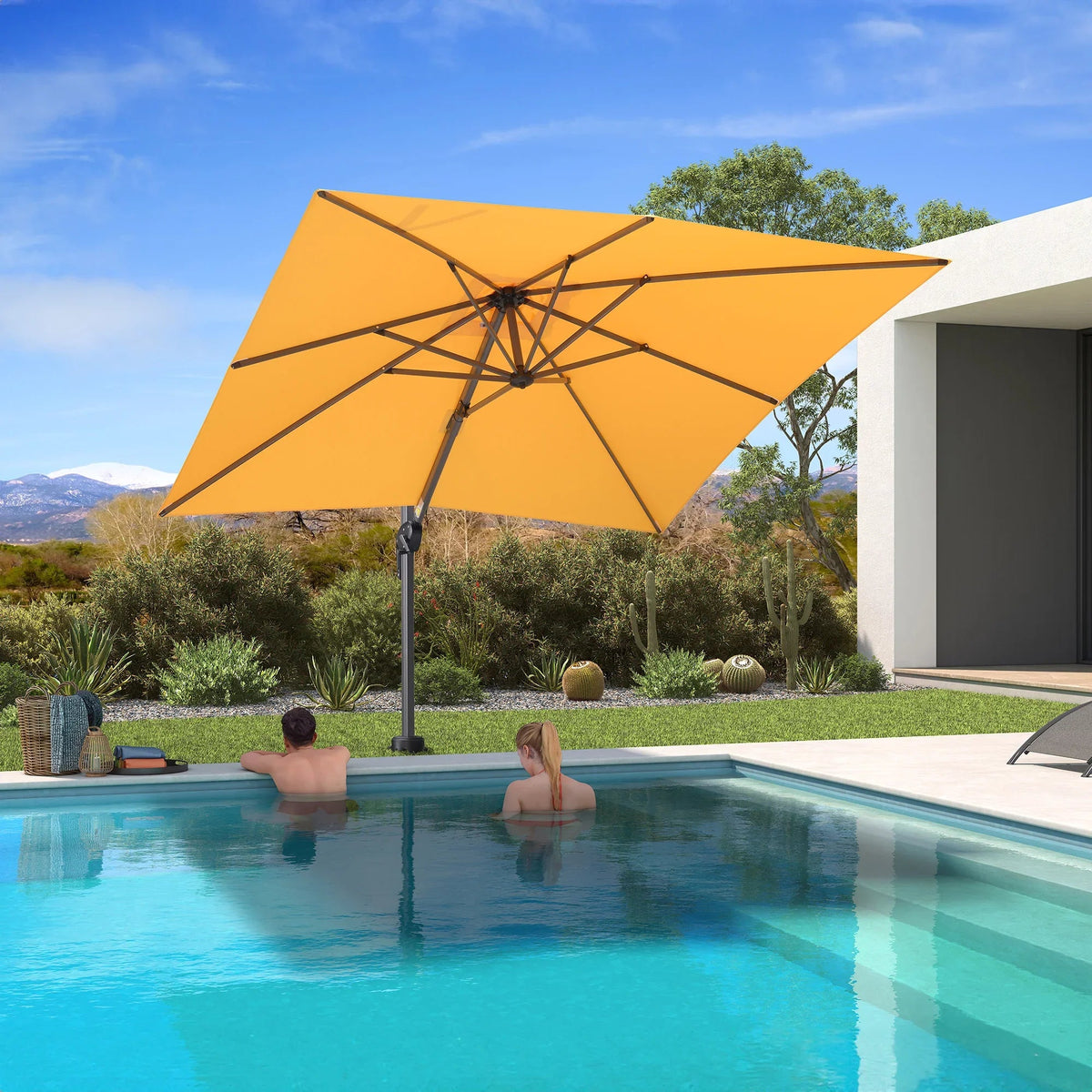 PURPLE LEAF Pool Umbrella Outdoor Cantilever Umbrella with In-ground Base