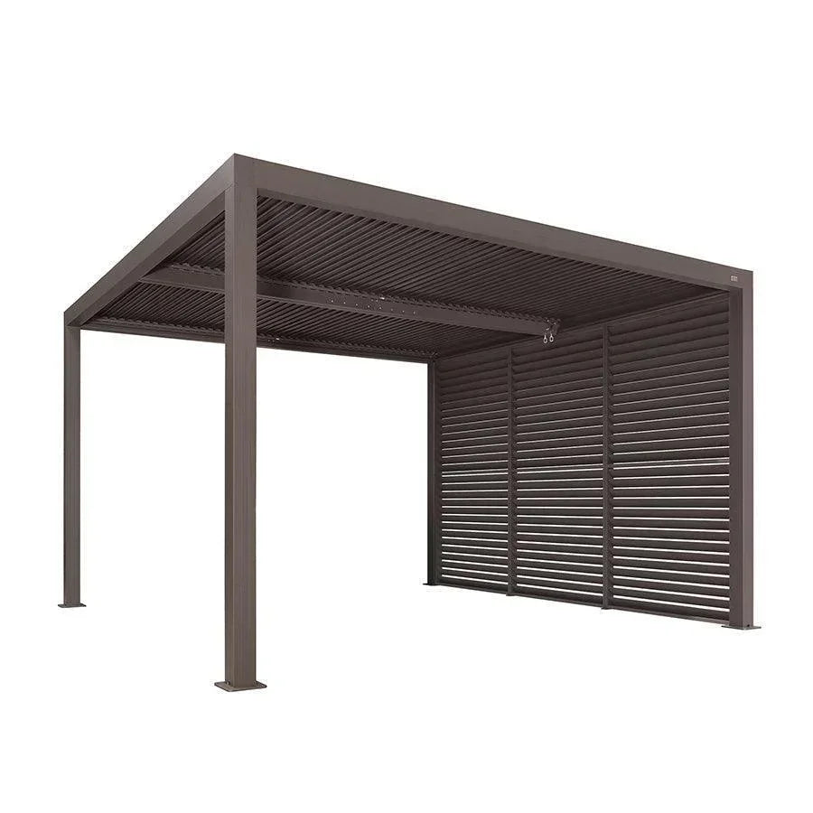 PURPLE LEAF Athena Louvered Pergola Bronze Outdoor Aluminum Pergola with Shutter Wall Adjustable Gazebo Rainproof for Patio Deck Garden