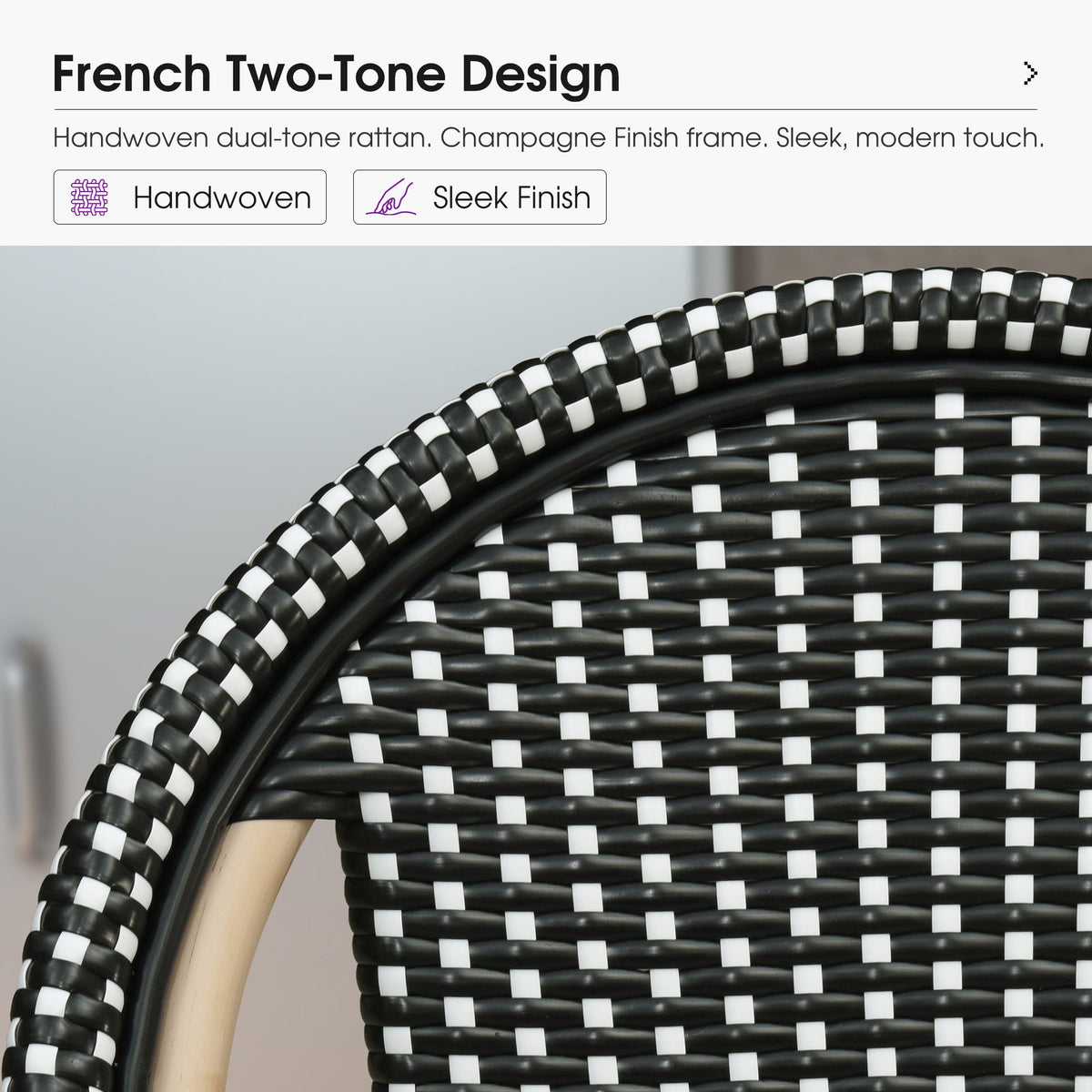 PURPLE LEAF Patio French Counter Stool Set of 2 Outdoor Backrest Barstools Aluminum Frame Woven Rattan for Indoor Kitchen Garden Balcony Restaurant