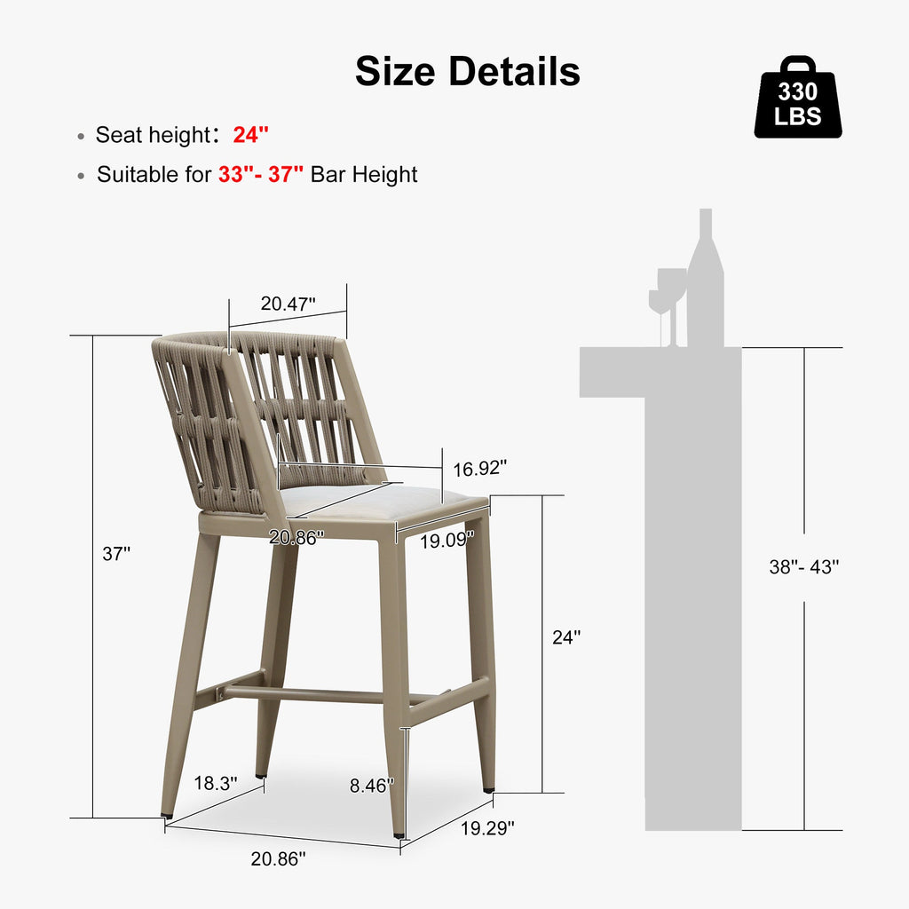 PURPLE LEAF Outdoor Bar Stools Set of 2 for Overweight Wicker Rattan Patio Barstools Woven Modern Bar Chairs with Backrest and Cushions for Garden Outside