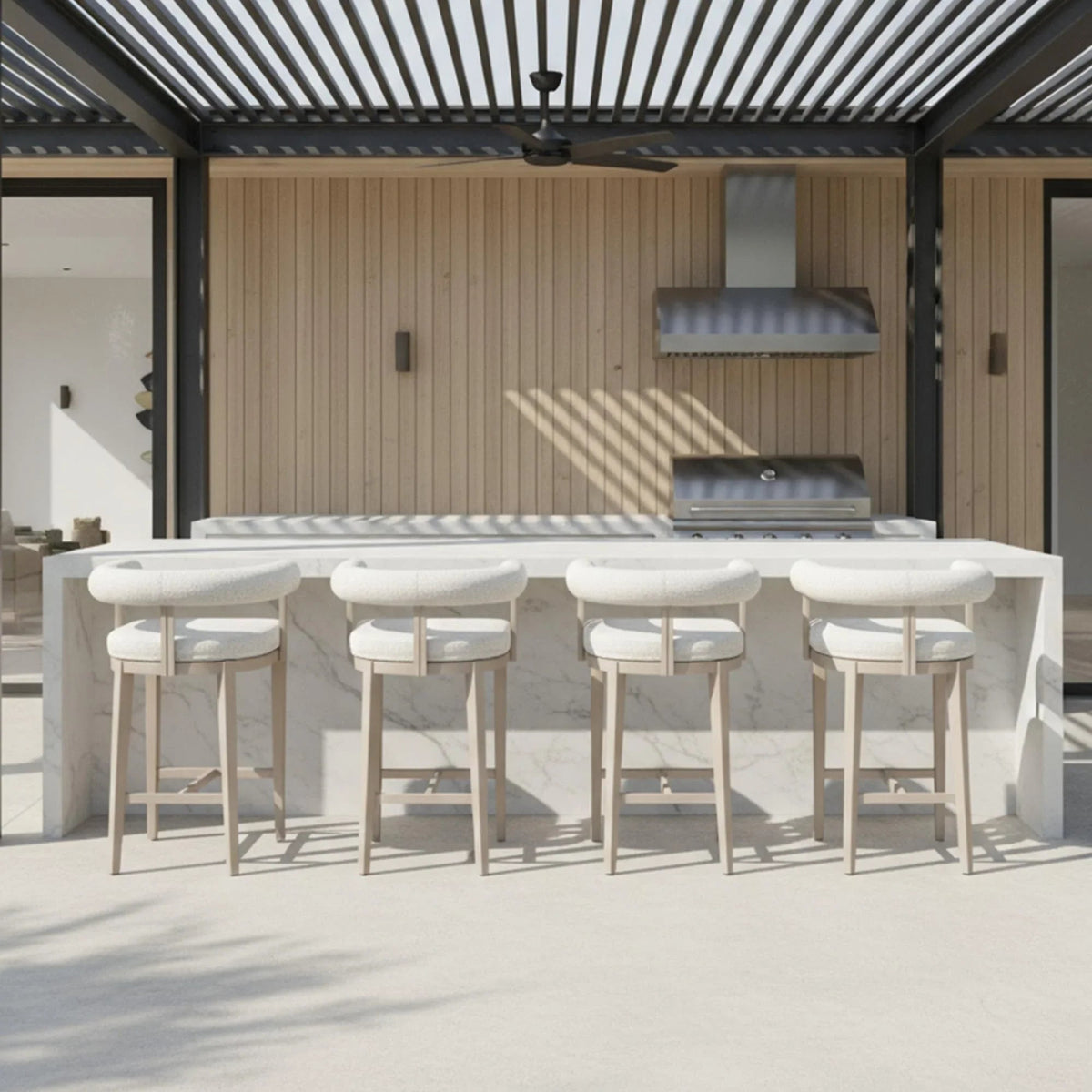 PURPLE LEAF Provence Outdoor Bar Stools Set of 2 Modern Olefin Upholstered Barstools with Back and Armrest Bar Chairs for Garden Kitchen Island