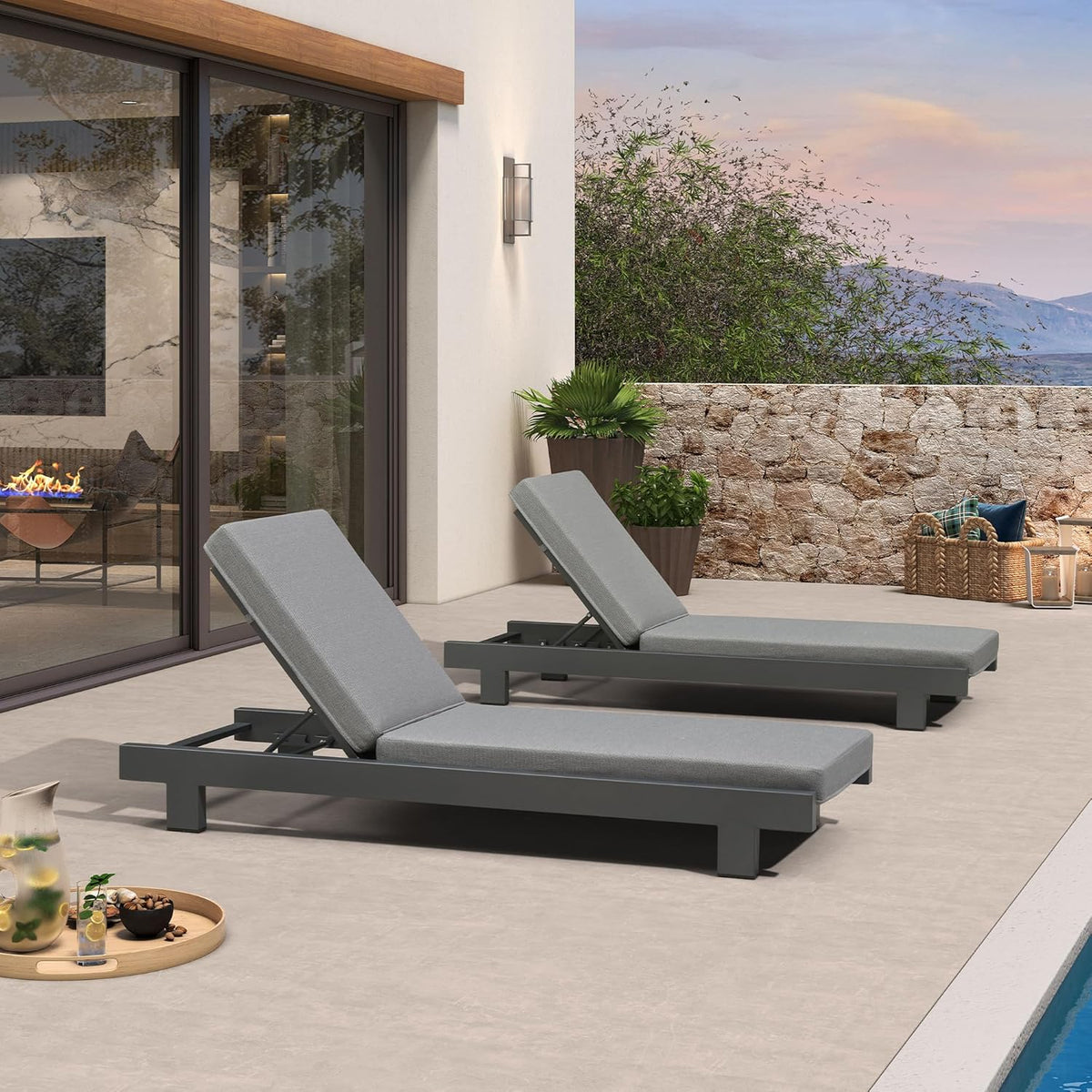 PURPLE LEAF Outdoor Luxury Daybed for Patio,  Poolside Chaise Lounge Bed with Cushion, Olefin Blend Fabric, Aluminum Frame Sunbed for Deck and Backyard