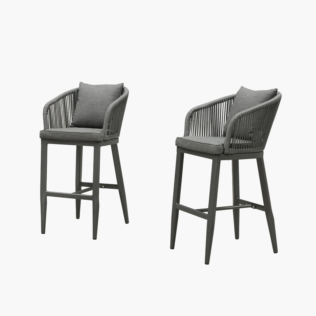 PURPLE LEAF Outdoor Bar Stools Patio Modern Aluminum Rattan High Back & Arms Bar Chairs with Removable Cushions and Pillows  for Outdoor or Indoor