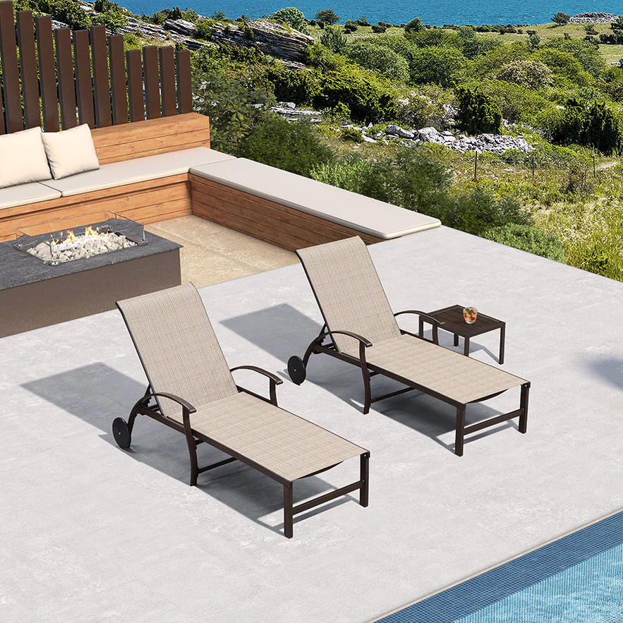 PURPLE LEAF Outdoor Chaise Lounge Patio Pool Lounger Aluminum Chairs with Side Table Adjustable Tanning Recliner for Outside Yard Deck Lawn Garden Beach