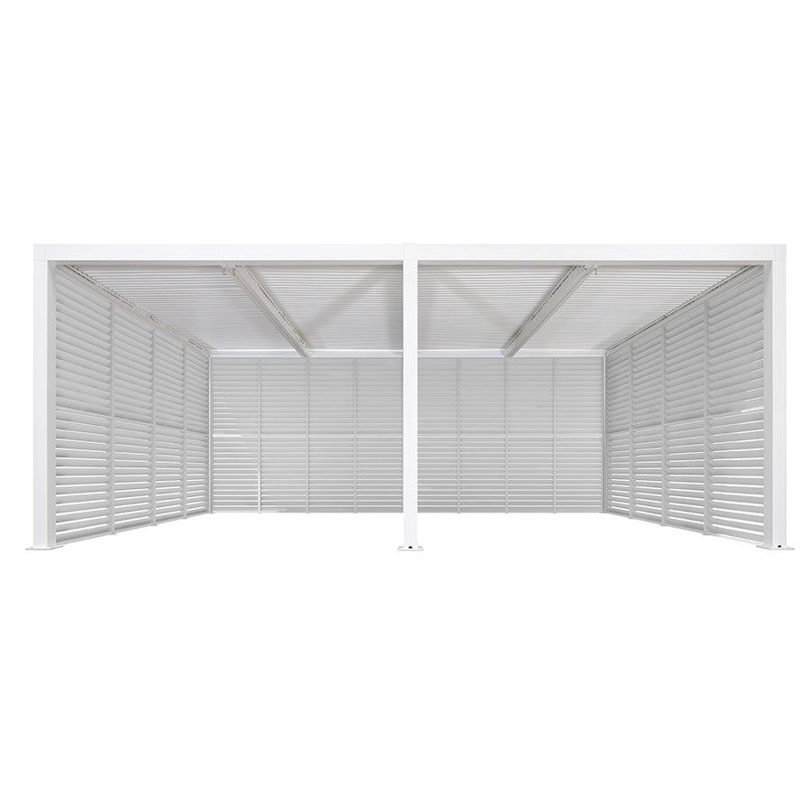 PURPLE LEAF Athena Louvered Pergola white Outdoor Aluminum Pergola with Shutter Wall Adjustable Gazebo Rainproof for Patio Deck Garden