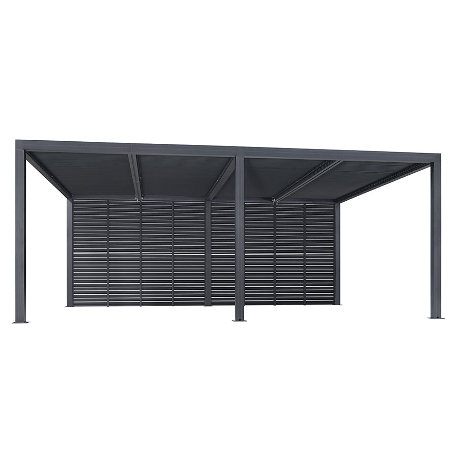 PURPLE LEAF Athena Louvered Pergola Grey Outdoor Aluminum Pergola with Shutter Wall Adjustable Gazebo Rainproof for Patio Deck Garden