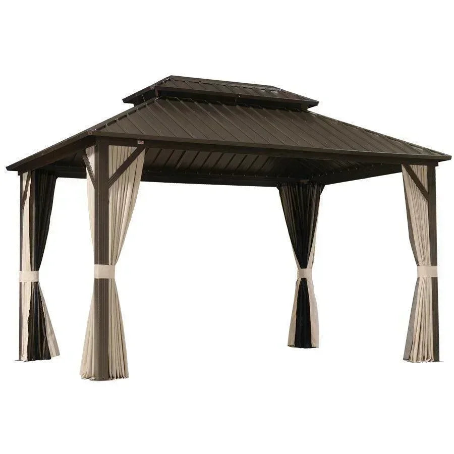 PURPLE LEAF Hardtop Gazebo Featuring Galvanized Steel Double Roof and Bronze Aluminum Frame with Curtains and Netting for Patio and Poolside
