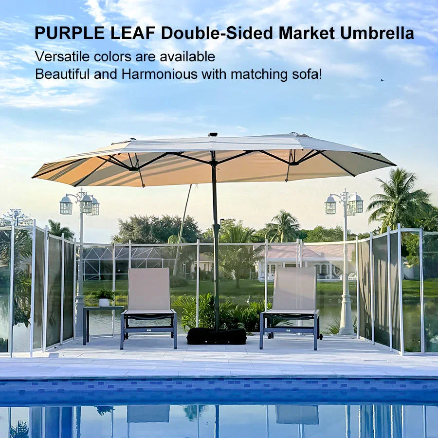 PURPLE LEAF Double-Sided Market Umbrella Large Rectangular Patio Umbrellas with Base