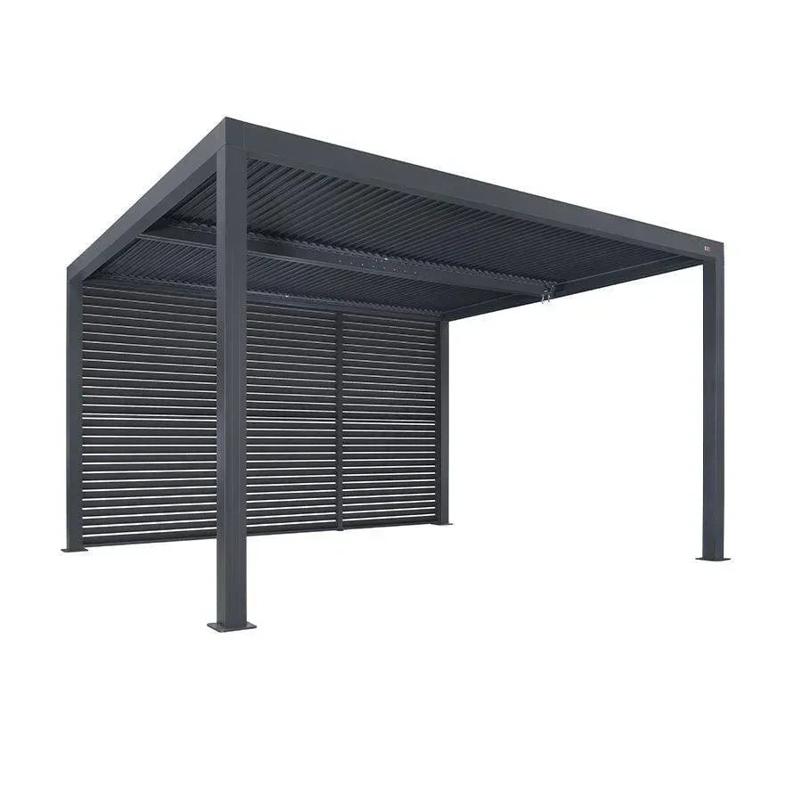 PURPLE LEAF Athena Louvered Pergola Grey Outdoor Aluminum Pergola with Shutter Wall Adjustable Gazebo Rainproof for Patio Deck Garden