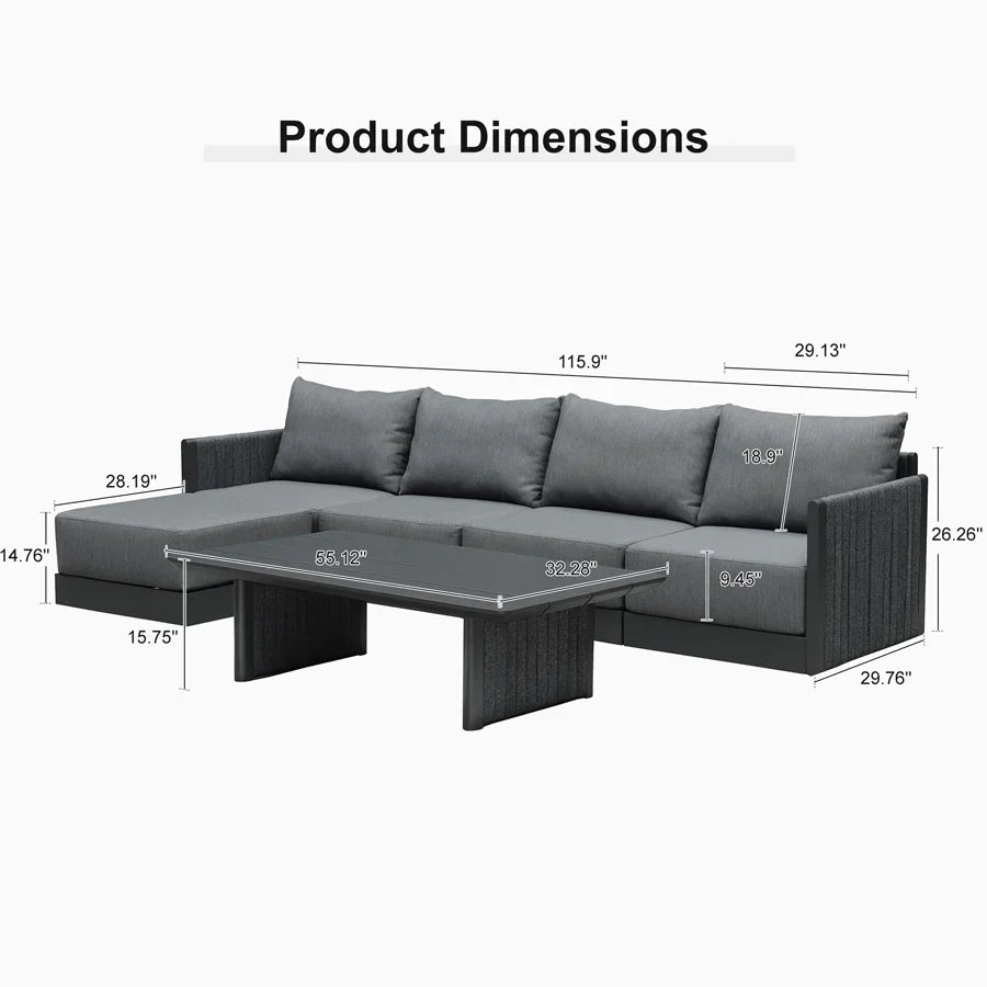 PURPLE LEAF Sanori L-Shaped Patio Couch Set Modular Sofa with Grey Cushions for Backyard