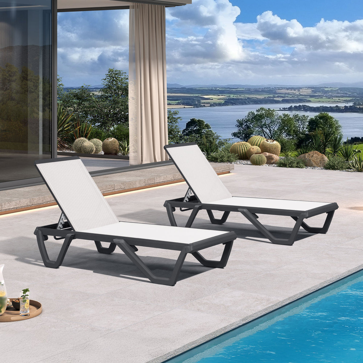 PURPLE LEAF Outdoor Chaise Lounge Patio Chair 5 Positions Adjustable Aluminum Frame with Textilene Seat Lightweight and Durable Pool Chaise Lounge for Patio Poolside Beach Yard