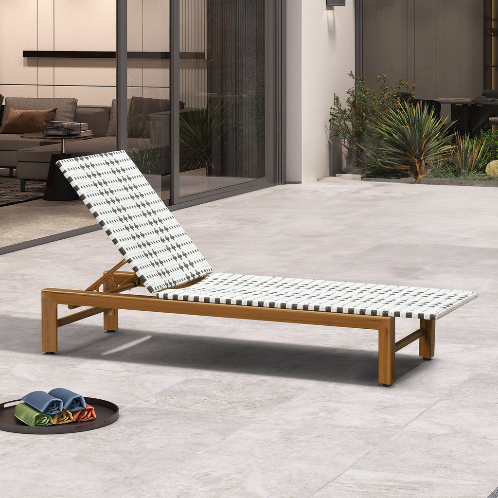 PURPLE LEAF Outdoor Teak Chaise Lounge Chair, Wood Grain Aluminum Outdoor Pool Lounge Chairs with Adjustable Backrest, Breathable Recliner for Patio, Poolside, Garden