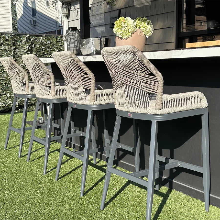PURPLE LEAF Outdoor Bar Stool Set of 6, Wicker Chairs Bar Chairs with Cushion, All-Weather Patio Furniture kitchen stools