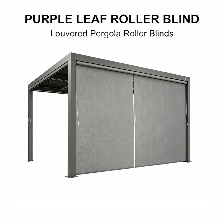 PURPLE LEAF Athena Louvered Pergola Grey Outdoor Aluminum Pergola with Solid Color Roller Blind Adjustable Gazebo for Patio Deck Garden