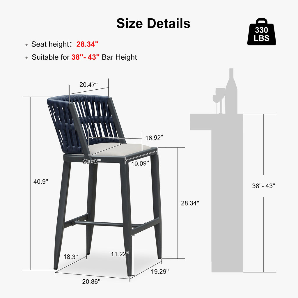 PURPLE LEAF Outdoor Bar Stools Set of 2 for Overweight Wicker Rattan Patio Barstools Woven Modern Bar Chairs with Backrest and Cushions for Garden Outside