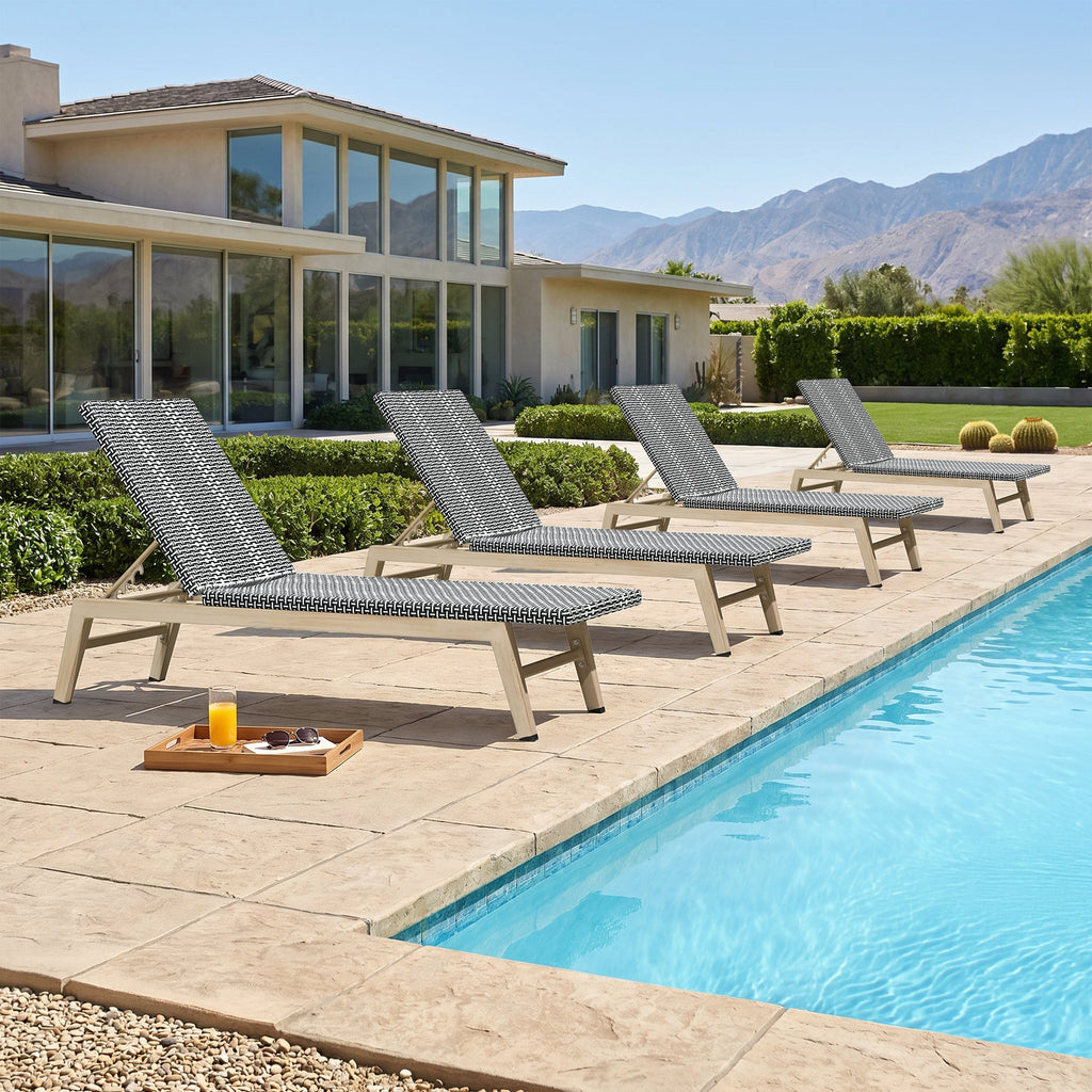 PURPLE LEAF Pool Oversized Lounge Chairs Rattan Aluminium Patio Chaise Lounge Outdoor Adjustable Recliner Finish Loungers Woven PE Sun Chairs for Poolside Deck Beach