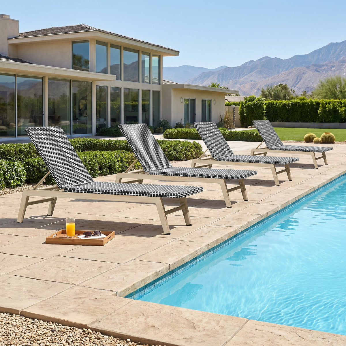 PURPLE LEAF Pool Oversized Lounge Chairs Rattan Aluminium Patio Chaise Lounge Outdoor Adjustable Recliner Finish Loungers Woven PE Sun Chairs for Poolside Deck Beach