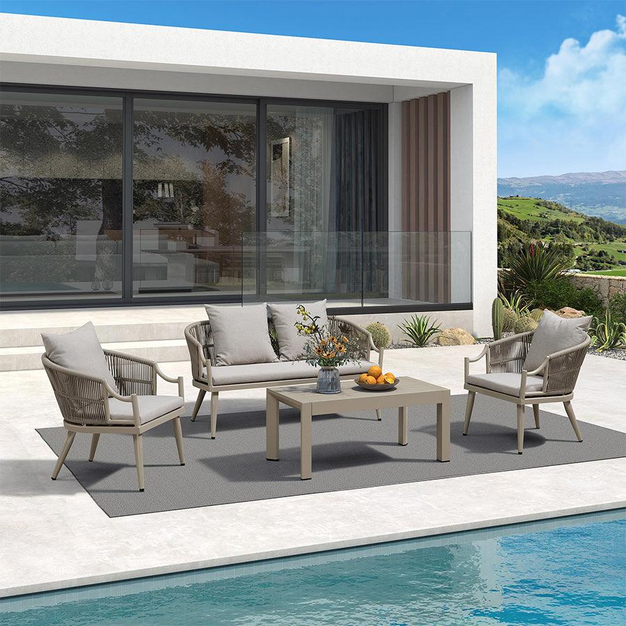 PURPLE LEAF Buler 4/8 Pieces Modern Patio Conversation Set with Rattan Chairs and Coffee Table Sofa for Poolside