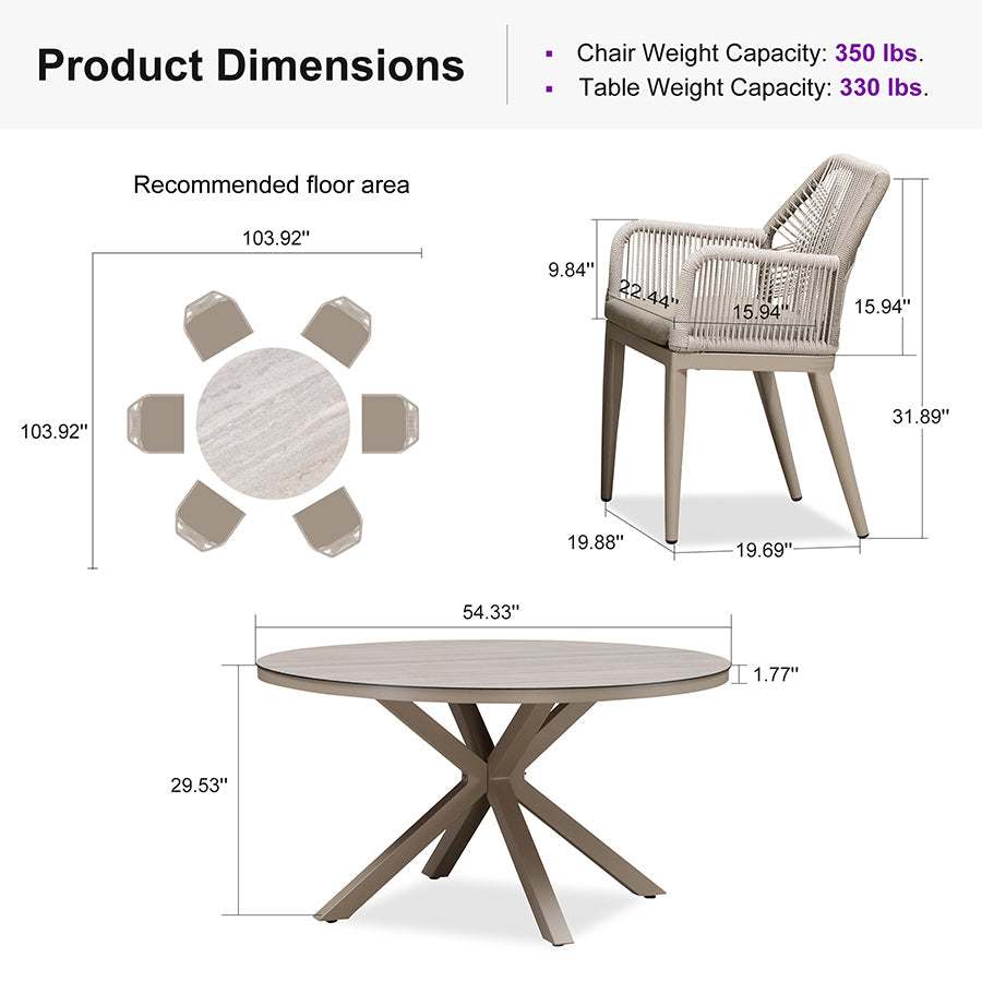 PURPLE LEAF Round Outdoor Dining Set Patio Aluminum Dining Set Round Table and Wicker Chairs with Sunbrella Cushions for Kitchen Deck