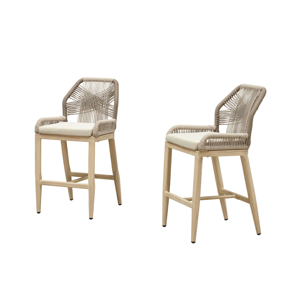 PURPLE LEAF Patio Bar Stools Counter Stools Outdoor Rattan Chairs with Back Modern Aluminum Woven Barstools for Garden Patio Kitchen Indoor