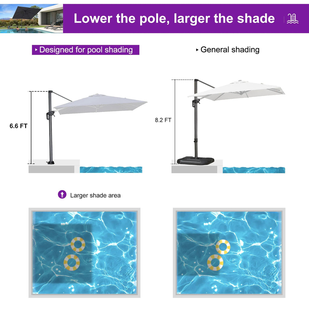 PURPLE LEAF Pool Umbrella Outdoor Cantilever Umbrella with In-ground Base