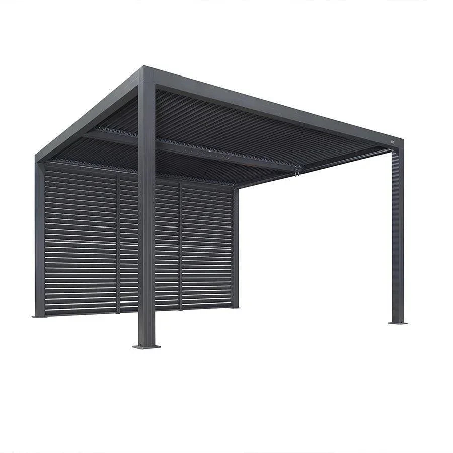 PURPLE LEAF Athena Louvered Pergola Grey Outdoor Aluminum Pergola with Shutter Wall Adjustable Gazebo Rainproof for Patio Deck Garden