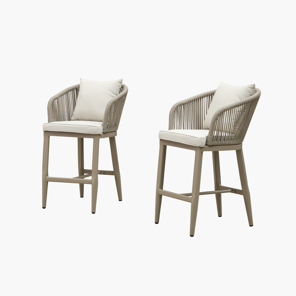 PURPLE LEAF Outdoor Bar Stools Patio Modern Aluminum Rattan High Back & Arms Bar Chairs with Removable Cushions and Pillows  for Outdoor or Indoor