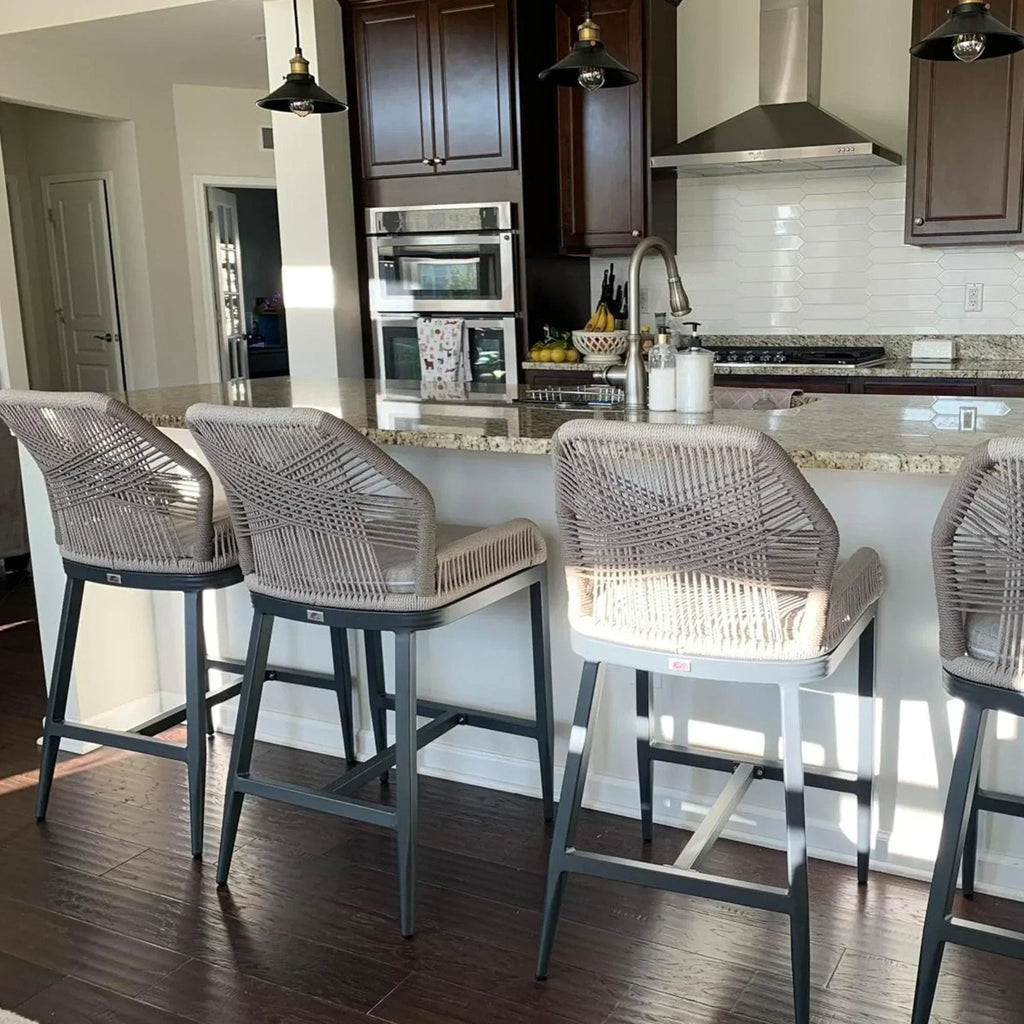 PURPLE LEAF Outdoor Bar Stool Set of 6, Wicker Chairs Bar Chairs with Cushion, All-Weather Patio Furniture kitchen stools